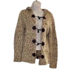 Kuda Brown White Knit Cardigan Sweaters with Peg Loop Fasteners Sz M